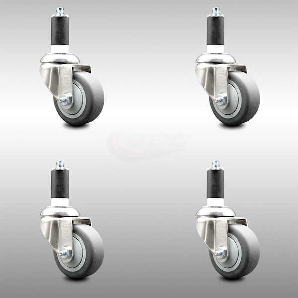 3 Inch 316SS Thermoplastic Rubber Swivel 1-1/4 Inch Expanding Stem Caster Set